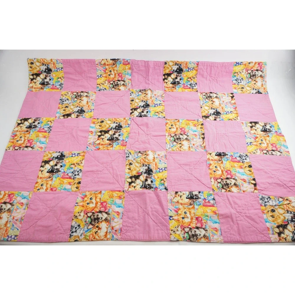 Piecemakers by the Bay Quilt 40x30 Pink Cat Dog Patchwork Baby Blanket VGC